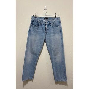 NYC 3x1 “WM3” light wash distressed straight leg cropped jeans (size 28)